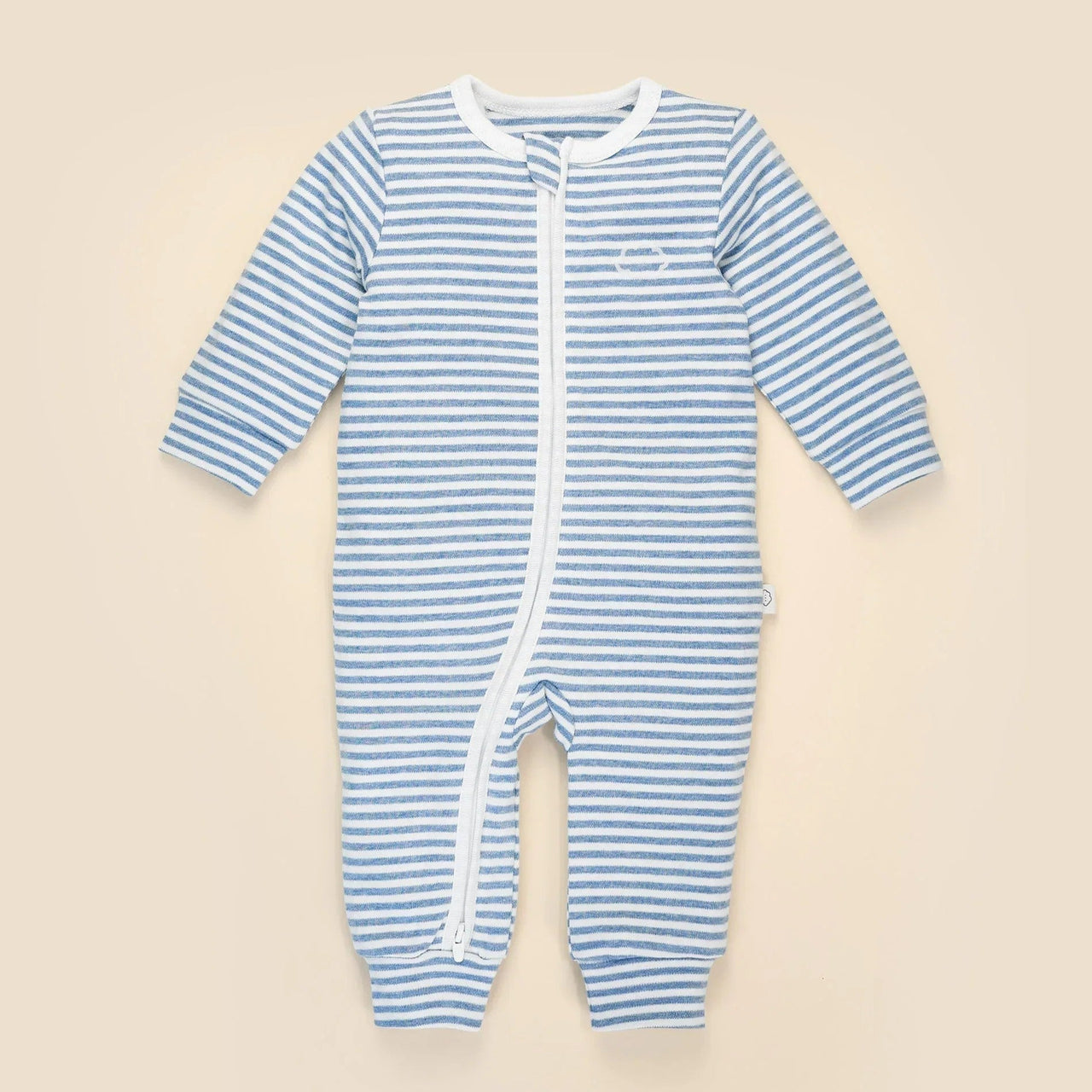 Organic Cotton Zip Growsuit | Blue Stripes by Lummi in Colour. Australian Art Prints, Gifts, Fashion and Homewares. Green Door Decor. www.greendoordecor.com.au