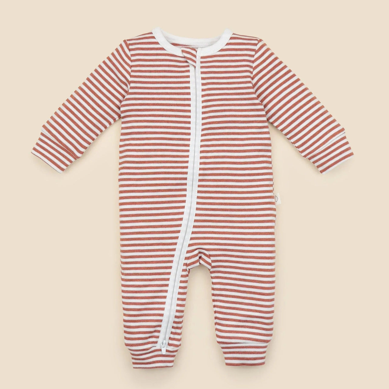 Organic Cotton Zip Growsuit | Chestnut Stripes by Lummi in Colour. Australian Art Prints, Gifts, Fashion and Homewares. Green Door Decor. www.greendoordecor.com.au