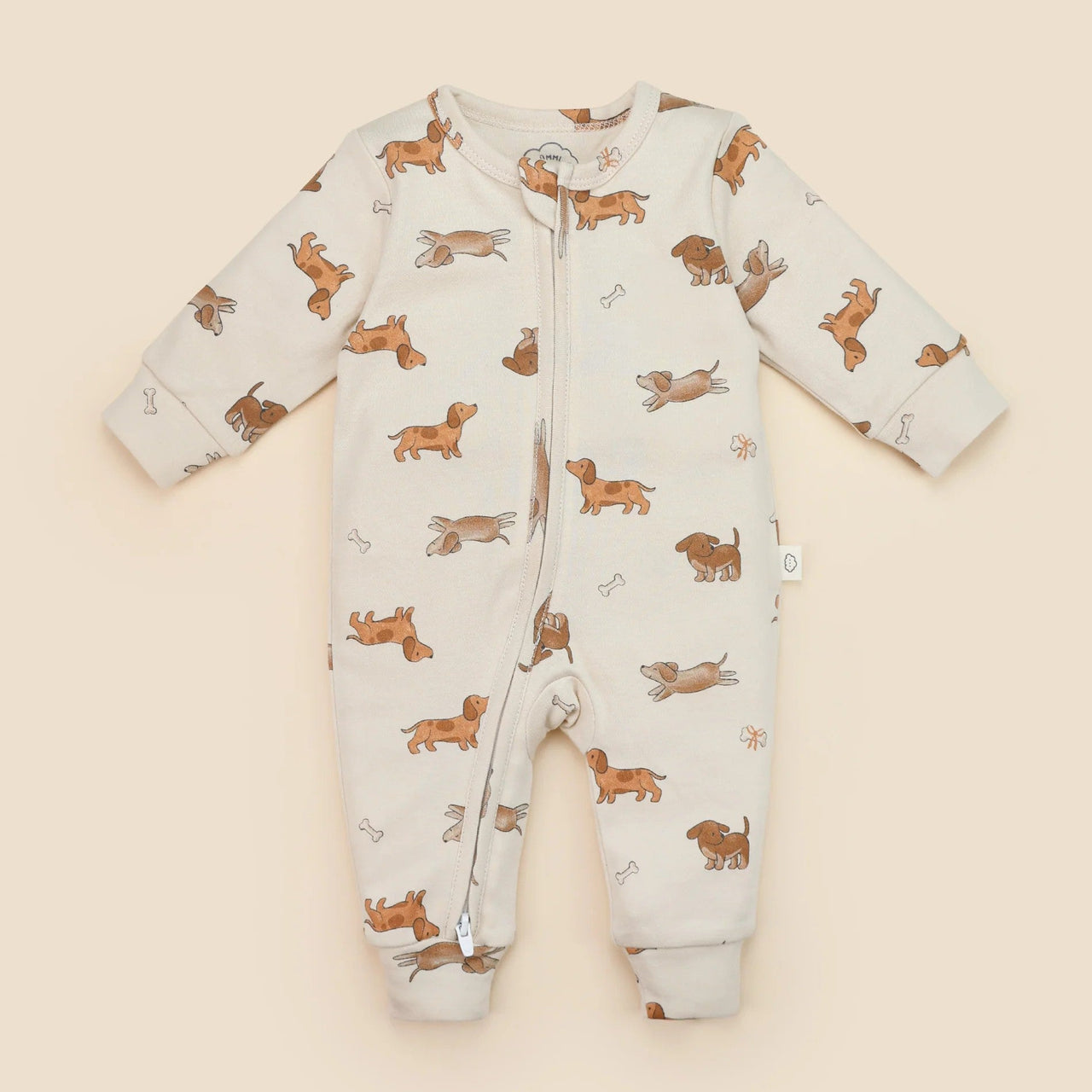 Organic Cotton Zip Growsuit | Dachshund Dog by Lummi in Colour. Australian Art Prints, Gifts, Fashion and Homewares. Green Door Decor. www.greendoordecor.com.au