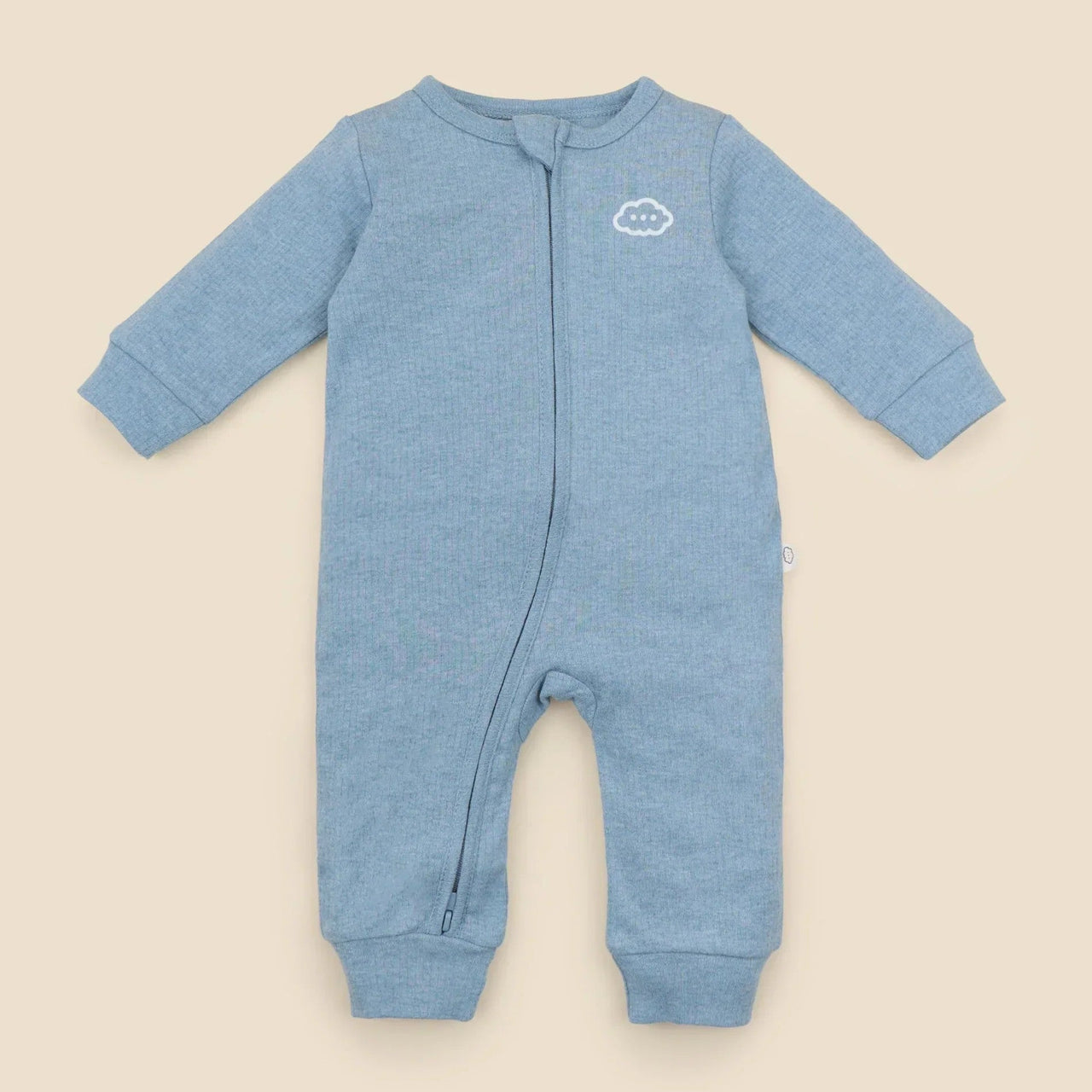 Organic Cotton Zip Growsuit | Heather Blue by Lummi in Colour. Australian Art Prints, Gifts, Fashion and Homewares. Green Door Decor. www.greendoordecor.com.au