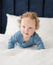 Organic Cotton Zip Growsuit | Heather Blue by Lummi in Colour. Australian Art Prints, Gifts, Fashion and Homewares. Green Door Decor. www.greendoordecor.com.au