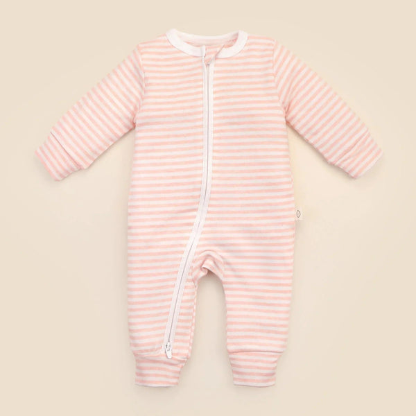 Organic Cotton Zip Growsuit | Pink Stripes by Lummi in Colour. Australian Art Prints, Gifts, Fashion and Homewares. Green Door Decor. www.greendoordecor.com.au