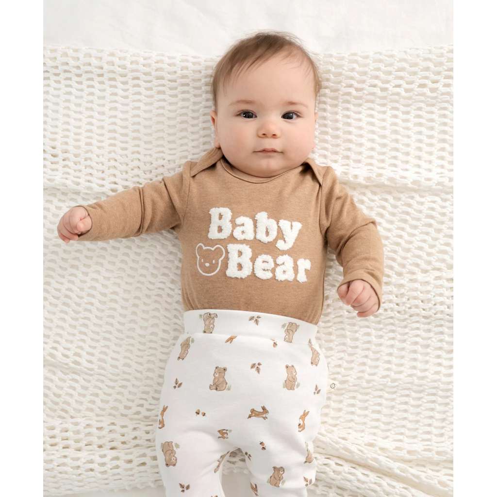 Organic Cotton Long Sleeve Bodysuit | Chenille Baby Bear by Lummi in Colour. Australian Art Prints, Gifts, Fashion and Homewares. Green Door Decor. www.greendoordecor.com.au