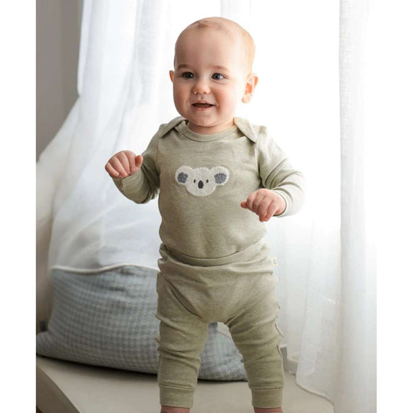 Organic Cotton Long Sleeve Bodysuit | Chenille Koala Bear by Lummi in Colour. Australian Art Prints, Gifts, Fashion and Homewares. Green Door Decor. www.greendoordecor.com.au