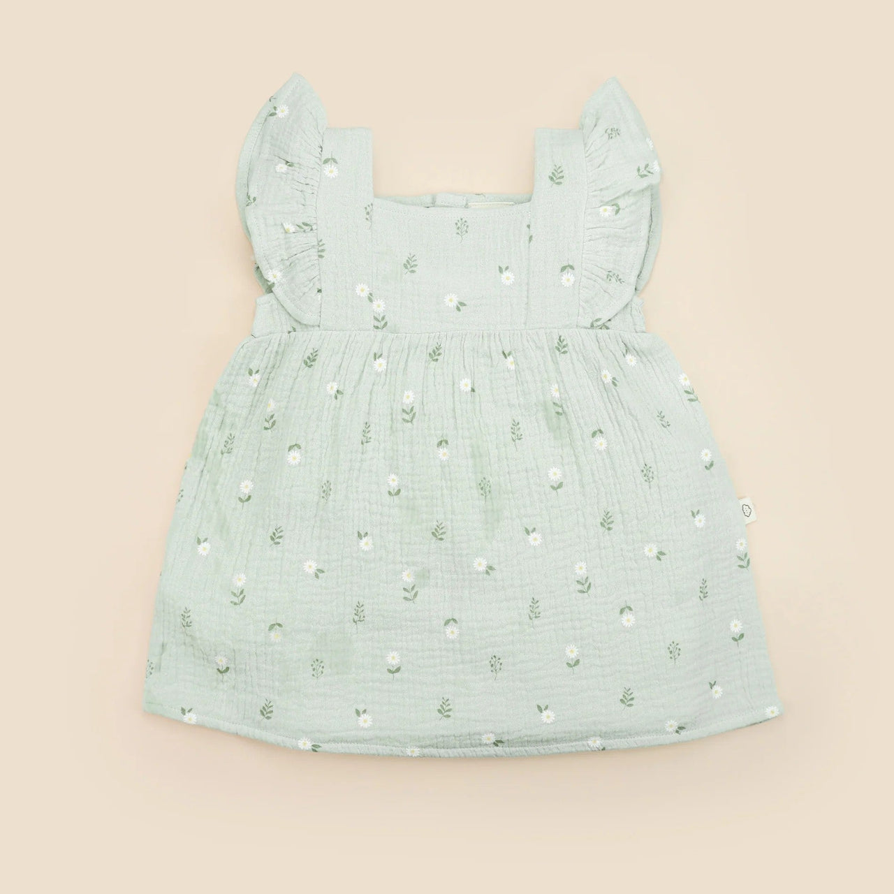 Organic Cotton Muslin Ruffle Dress | Daisy Green by Lummi in Colour. Australian Art Prints, Gifts, Fashion and Homewares. Green Door Decor. www.greendoordecor.com.au