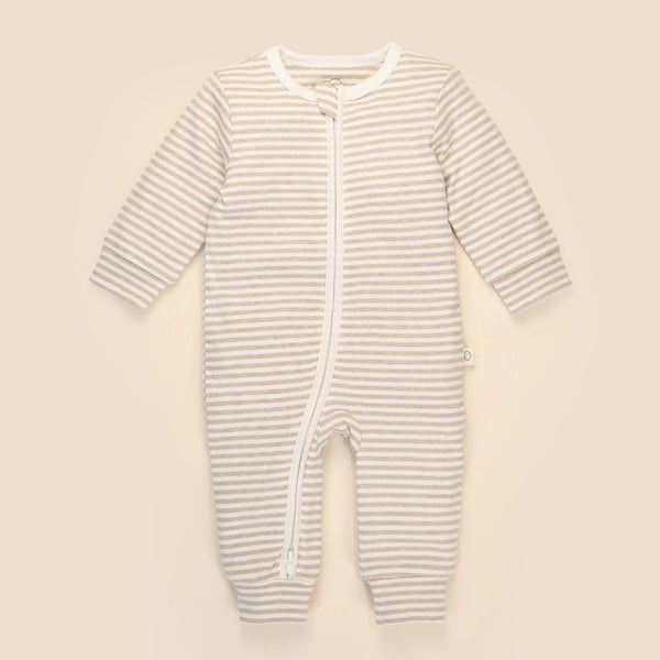 Organic Cotton Zip Growsuit | Oat Stripes by Lummi in Colour. Australian Art Prints, Gifts, Fashion and Homewares. Green Door Decor. www.greendoordecor.com.au