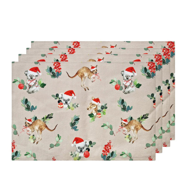 Outback Christmas Placemat Set | Beige and Red by J.Elliot Home. Australian Art Prints and Homewares. Green Door Decor. www.greendoordecor.com.au