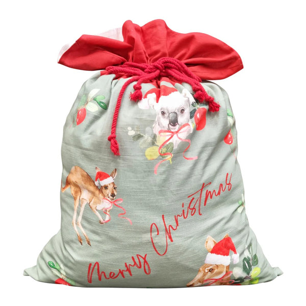 Outback Christmas Santa Sack | Mint Multi by J.Elliot Home. Australian Art Prints and Homewares. Green Door Decor. www.greendoordecor.com.au