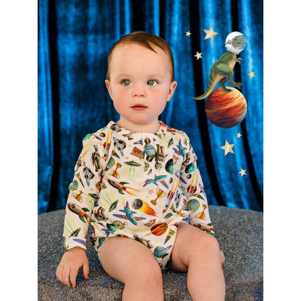 Outer Space | Drift Bodysuit - Cloud White by Fleur Harris. Australian Art Prints, Gifts, Fashion and Homewares. Green Door Decor. www.greendoordecor.com.au