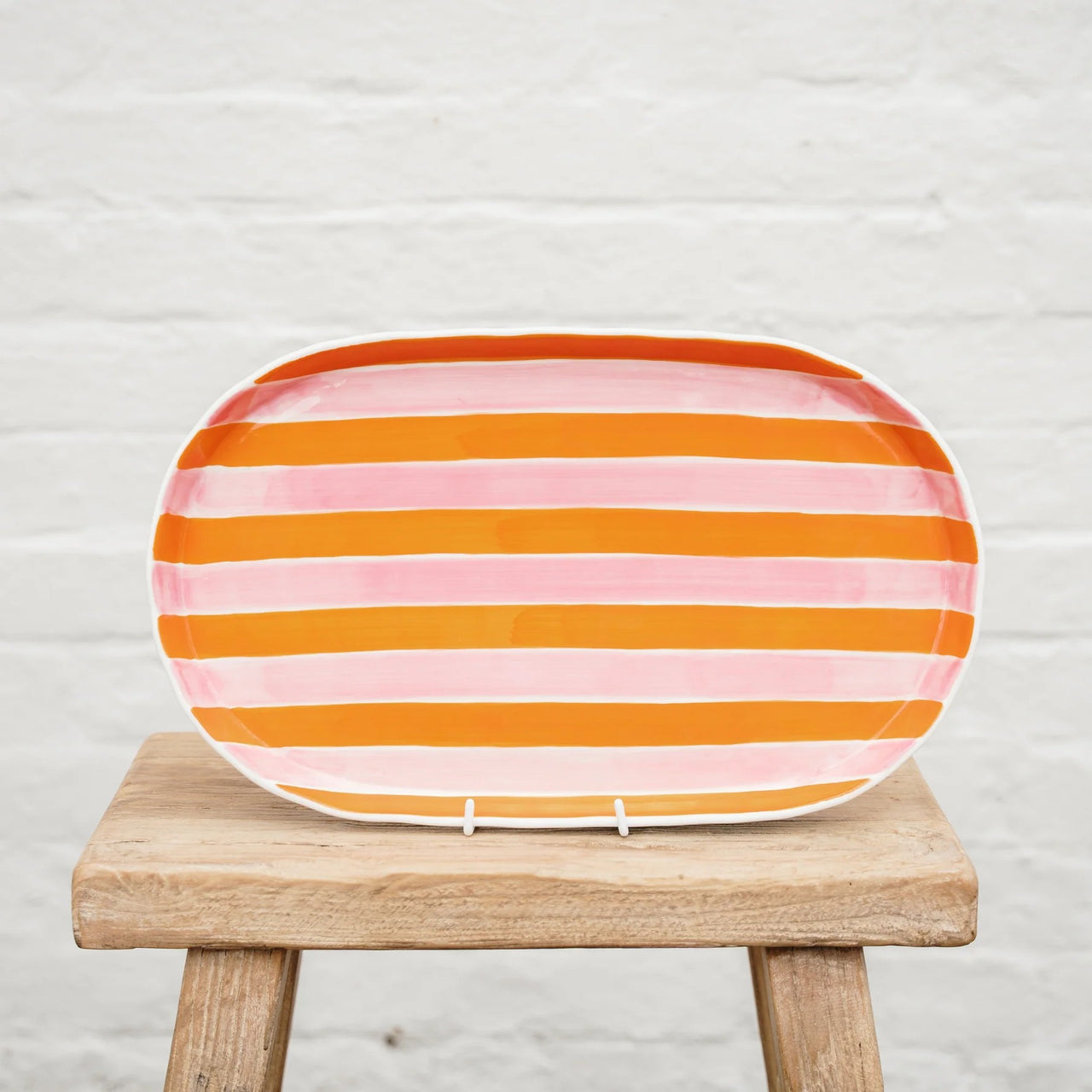 Noss Oval Platter | Pink & Orange Stripes by Noss & Co. Australian Art Prints and Homewares. Green Door Decor. www.greendoordecor.com.au