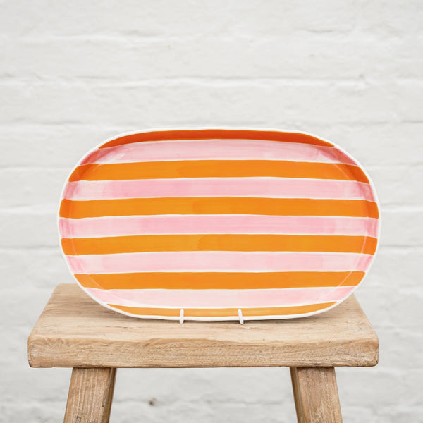 Noss Oval Platter | Pink & Orange Stripes by Noss & Co. Australian Art Prints and Homewares. Green Door Decor. www.greendoordecor.com.au