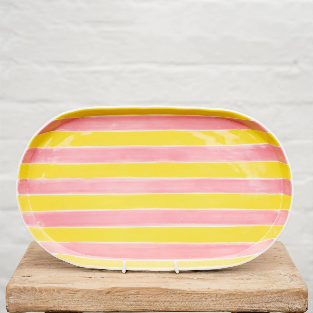 Noss Oval Platter | Pink & Yellow Stripes by Noss & Co. Australian Art Prints and Homewares. Green Door Decor. www.greendoordecor.com.au