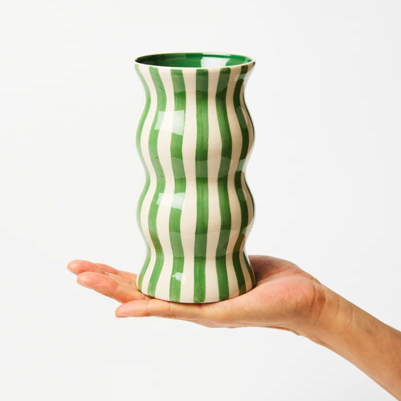 'Palma' Green Stripe Vase by Jones and Co. Australian Art Prints, Fashion and Homewares. Green Door Decor. www.greendoordecor.com.au