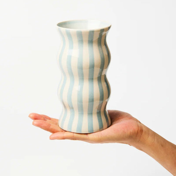 'Palma' Pale Blue Stripe Vase by Jones and Co. Australian Art Prints, Fashion and Homewares. Green Door Decor. www.greendoordecor.com.au