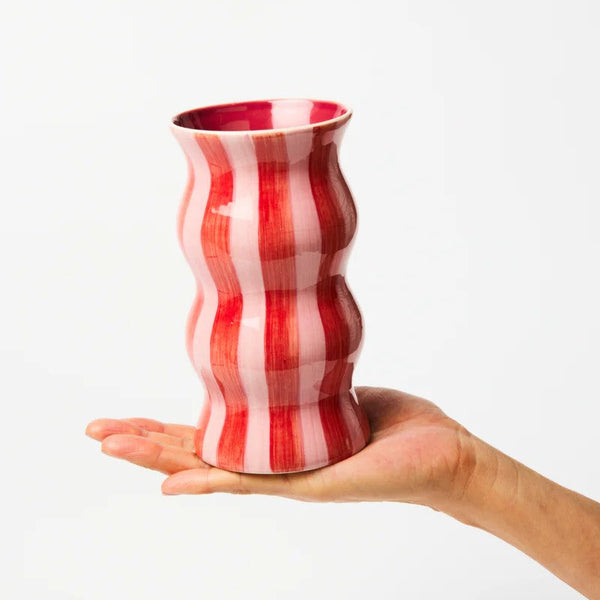 'Palma' Red Pink Stripe Vase by Jones and Co. Australian Art Prints, Fashion and Homewares. Green Door Decor. www.greendoordecor.com.au
