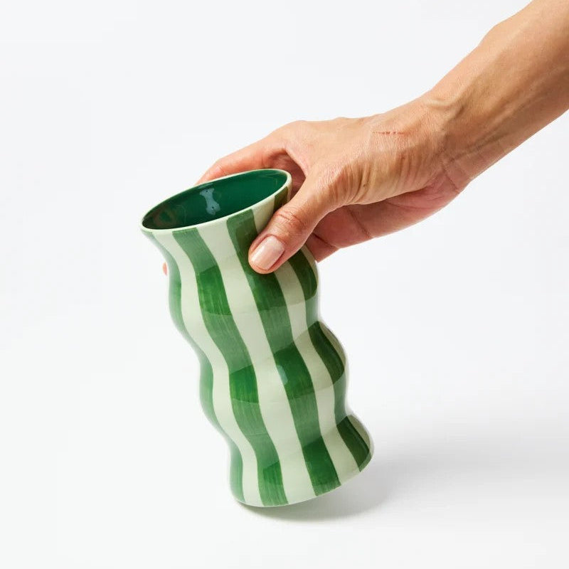 'Palma' Vase | Tonal Greens Stripe by Jones and Co. Australian Art Prints, Gifts, Fashion and Homewares. Green Door Decor. www.greendoordecor.com.au