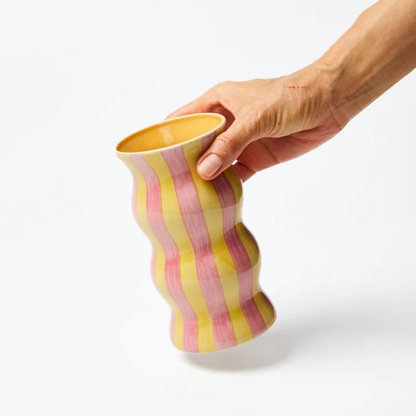 'Palma' Vase | Yellow Pink Stripe by Jones and Co. Australian Art Prints, Gifts, Fashion and Homewares. Green Door Decor. www.greendoordecor.com.au