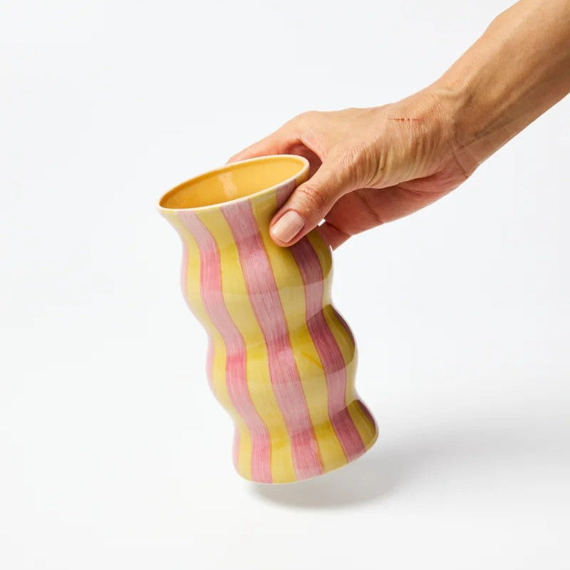 'Palma' Vase | Yellow Pink Stripe by Jones and Co. Australian Art Prints, Gifts, Fashion and Homewares. Green Door Decor. www.greendoordecor.com.au