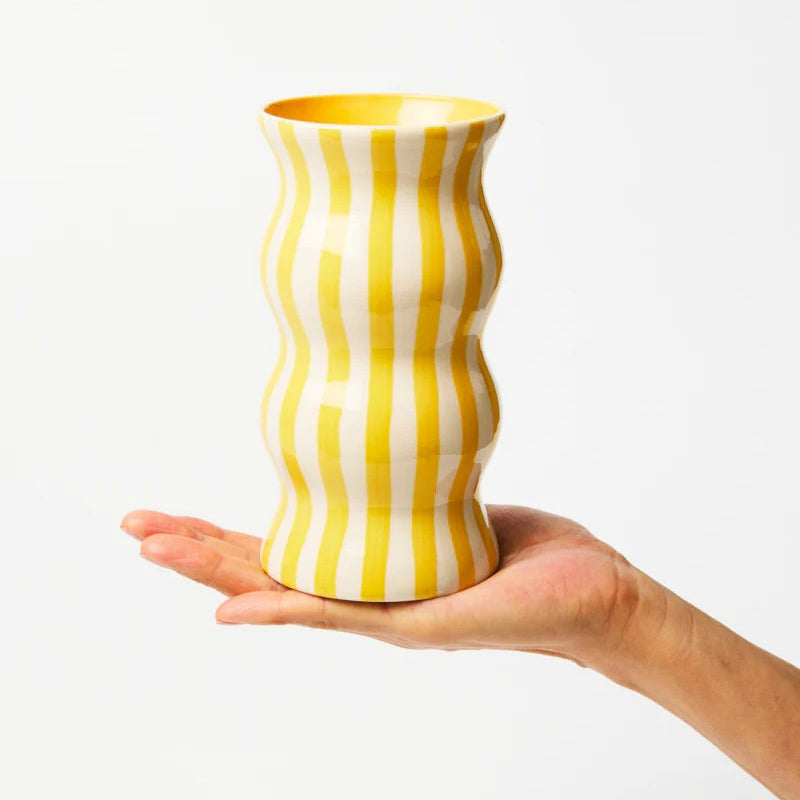 'Palma' Yellow Stripe Vase by Jones and Co. Australian Art Prints, Fashion and Homewares. Green Door Decor. www.greendoordecor.com.au