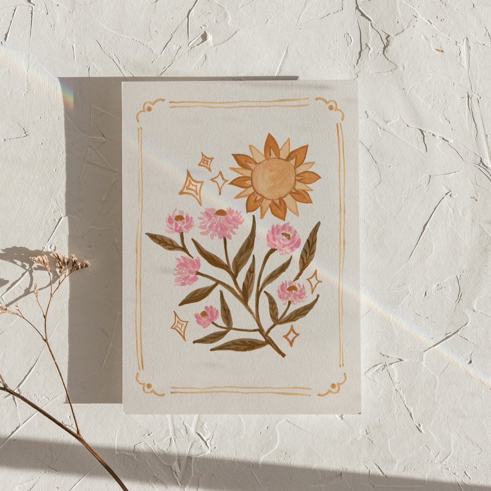 Paper Daisy Australian Botanical | Greeting Card by The Darling Fig. Australian Art Prints and Homewares. Green Door Decor. www.greendoordecor.com.au