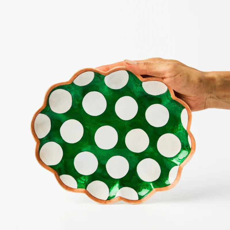 'Paradis' Scallop Green Tray by Jones and Co. Australian Art Prints and Homewares. Green Door Decor. www.greendoordecor.com.au