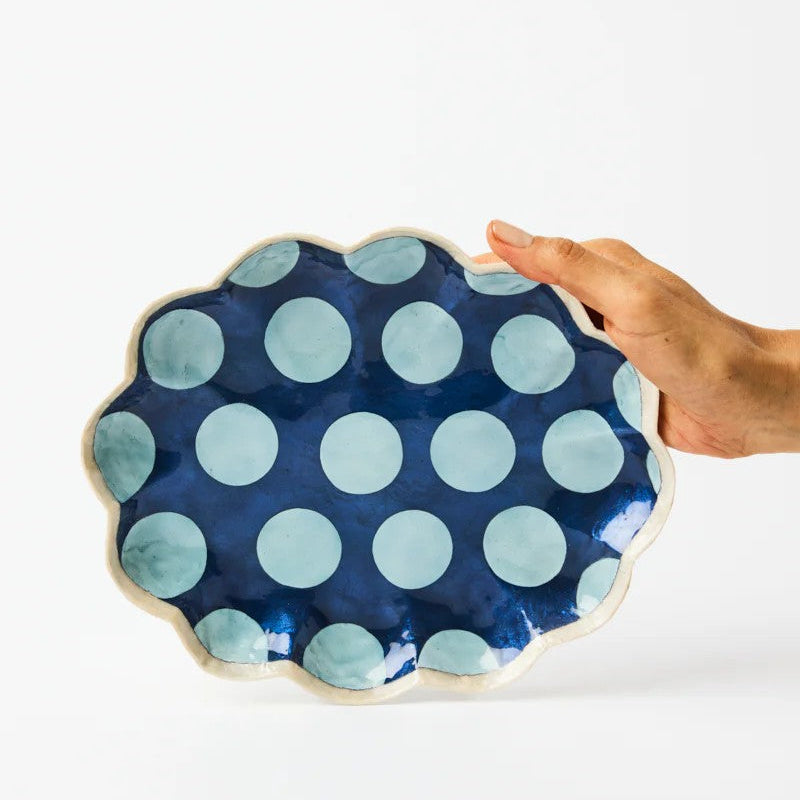 'Paradis' Scallop Navy Tray by Jones and Co. Australian Art Prints and Homewares. Green Door Decor. www.greendoordecor.com.au