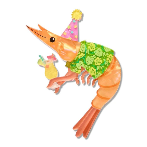 Pascal the Party Prawn Brooch | Erstwilder. Australian Art Prints, Gifts, Fashion and Homewares. Green Door Decor. www.greendoordecor.com.au
