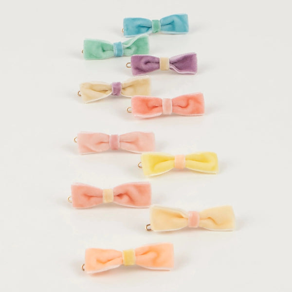 Pastel Velvet Mini Bow Clips by Meri Meri. Australian Art Prints and Homewares. Green Door Decor. www.greendoordecor.com.au