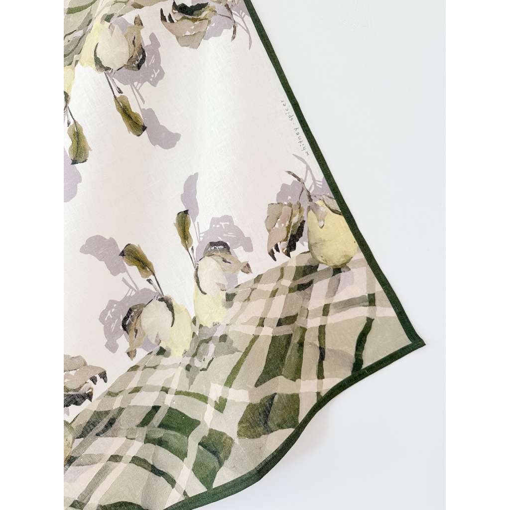 Pear Plaid Linen Tea Towel | Whitney Spicer Art. Australian Art Prints and Homewares. Green Door Decor. www.greendoordecor.com.au