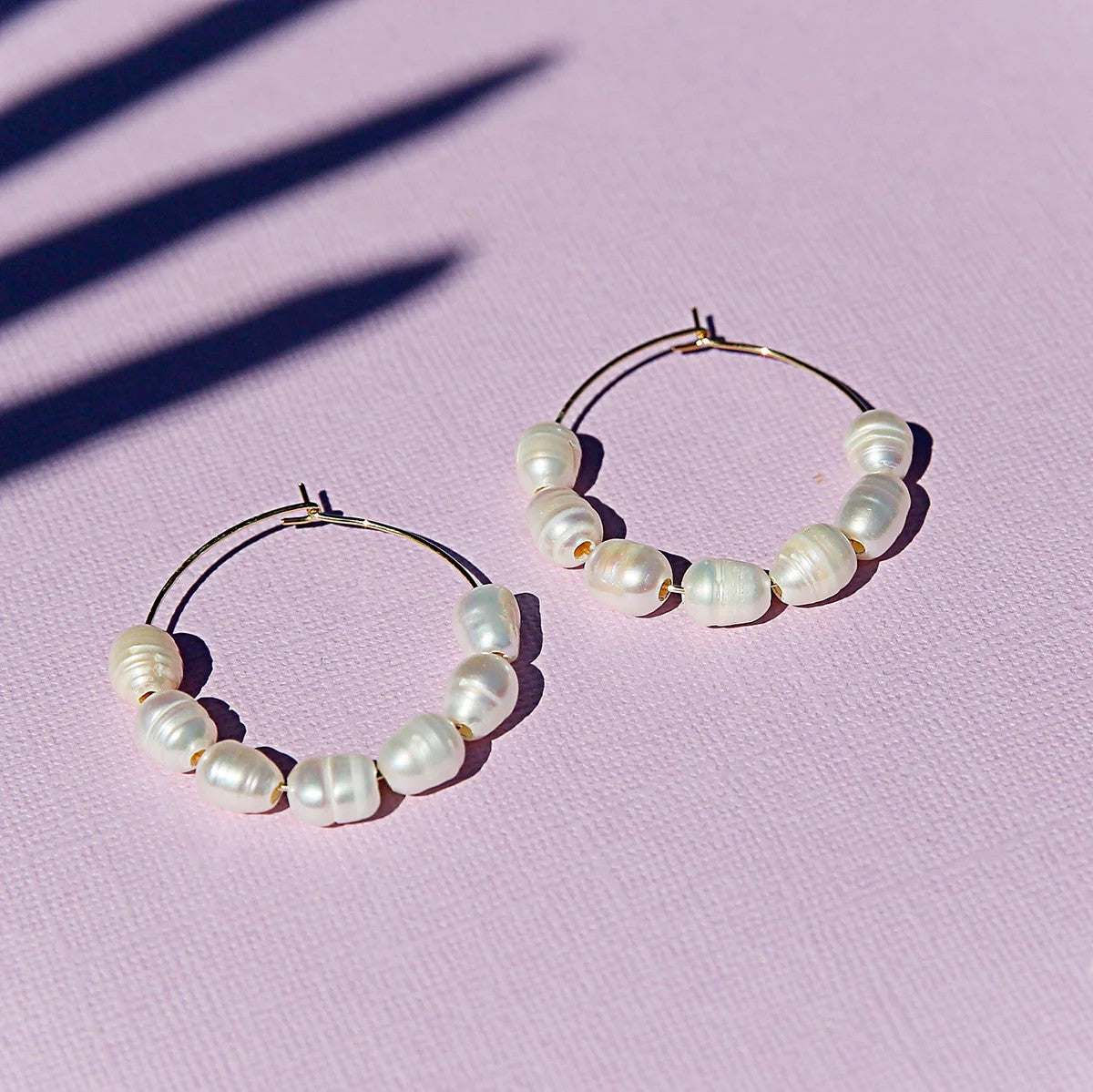 Pearl Hoops in Gold by Kingston Jewellery. Australian Art Prints and Homewares. Green Door Decor. www.greendoordecor.com.au