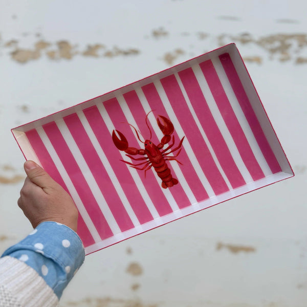 Pink Stripe Lobster Tray by Mink & Me. Australian Art Prints and Homewares. Green Door Decor. www.greendoordecor.com.au