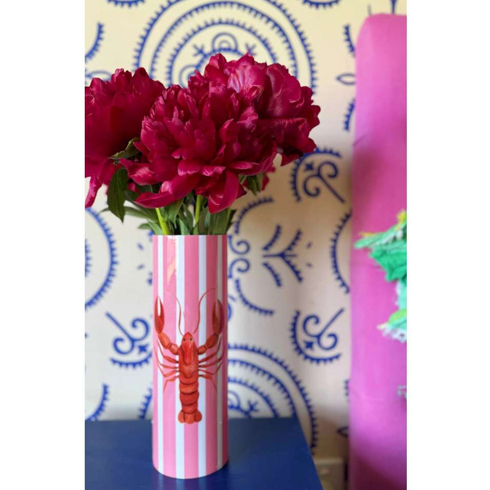 Pink Stripe Lobster Vase by Mink & Me. Australian Art Prints and Homewares. Green Door Decor. www.greendoordecor.com.au