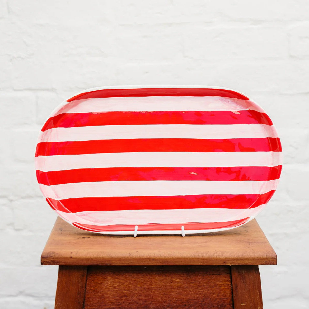 Noss Oval Platter | Pink & Red Stripes by Noss & Co. Australian Art Prints and Homewares. Green Door Decor. www.greendoordecor.com.au