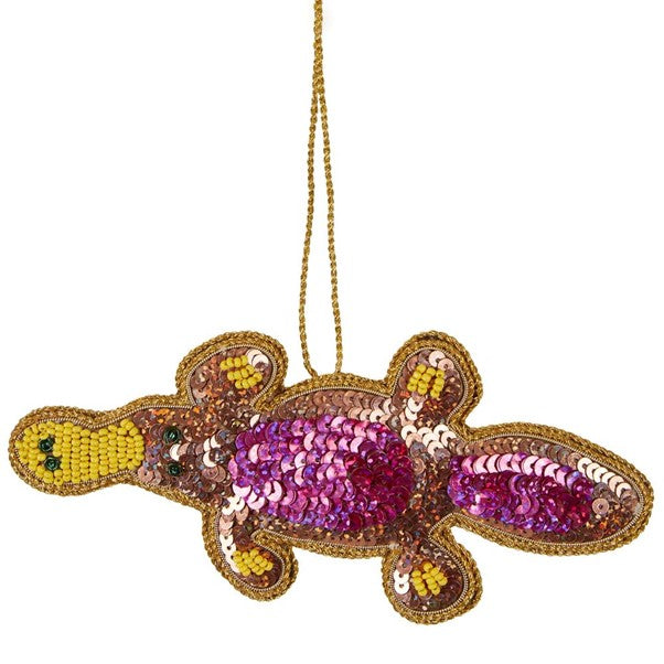 Platypus Sequin Hanging Xmas Tree Decoration. Australian Art Prints and Homewares. Green Door Decor. www.greendoordecor.com.au