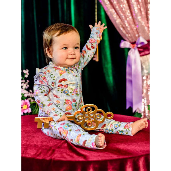 'Curious Bunny' Precious Frill Coverall | Cornflower Check by Fleur Harris. Australian Art Prints, Gifts, Fashion and Homewares. Green Door Decor. www.greendoordecor.com.au