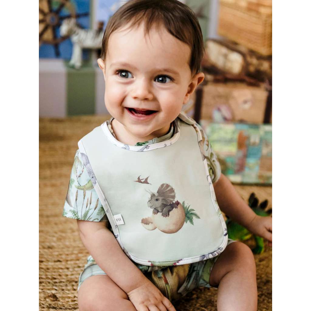 'Prehistorica' Dandy Duo Bibs - 2 Pack -|Avocado by Fleur Harris. Australian Art Prints and Homewares. Green Door Decor. www.greendoordecor.com.au