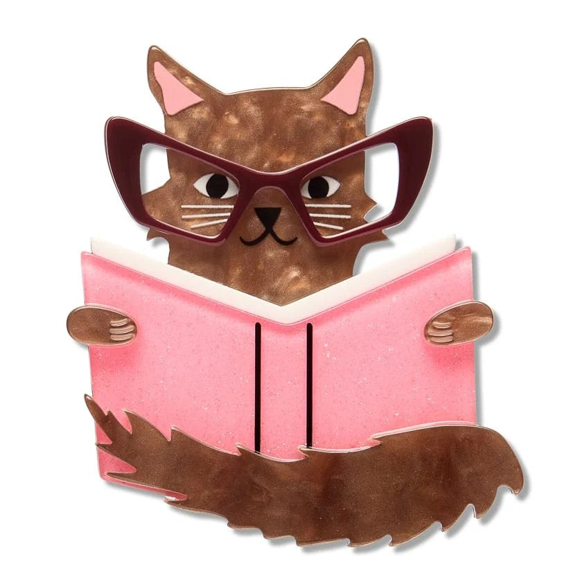 Puss in Books Brooch | Erstwilder. Australian Art Prints, Gifts, Fashion and Homewares. Green Door Decor. www.greendoordecor.com.au