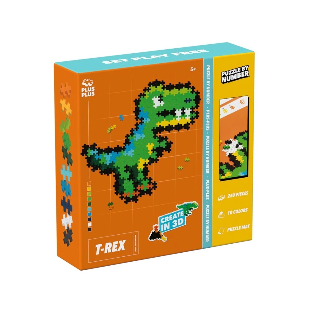 Puzzle by Number - T-Rex | 250 Pieces | Plus-Plus. Australian Art Prints, Gifts, Fashion and Homewares. Green Door Decor. www.greendoordecor.com.au