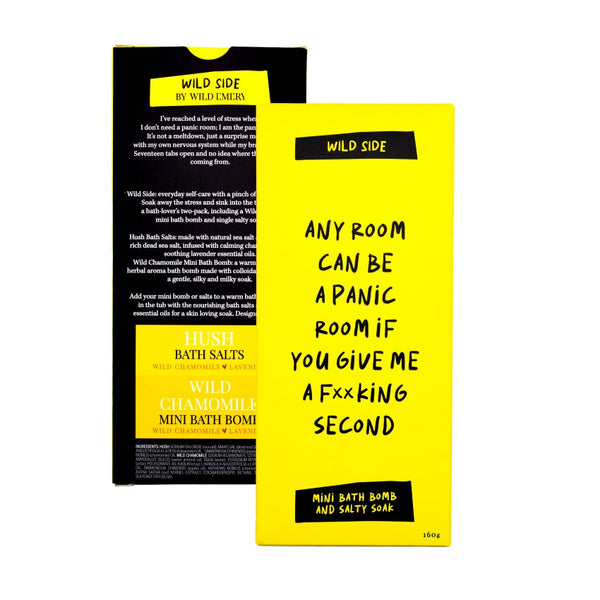 Wild Side Mini Bath Bomb & Salty Soak | Any Room Can Be A Panic Room If You Give Me A F**king Second by Wild Emery. Australian Art Prints, Gifts, Fashion and Homewares. Green Door Decor. www.greendoordecor.com.au