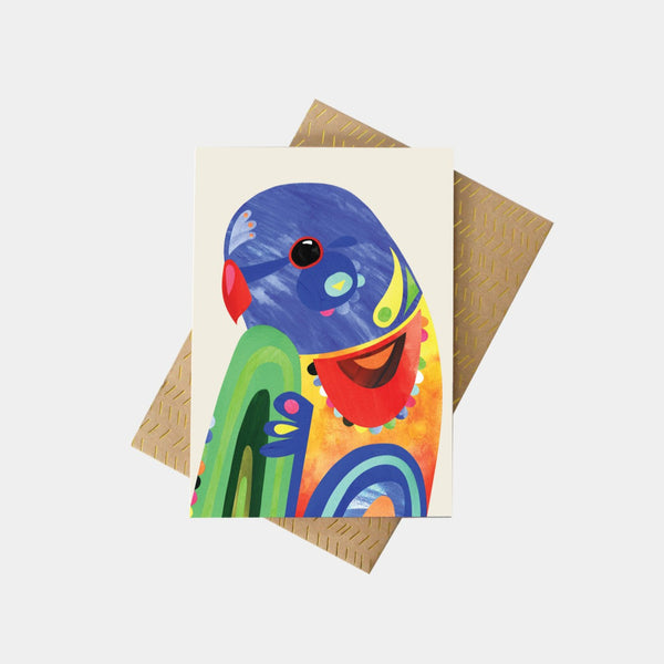 Rainbow Lorikeet Greeting Card | Pete Cromer. Australian Art Prints and Homewares. Green Door Decor. www.greendoordecor.com.au