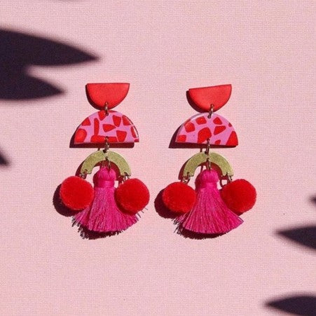 Red Pom Poms earrings by Kingston Jewellery. Australian Art Prints and Homewares. Green Door Decor. www.greendoordecor.com.au