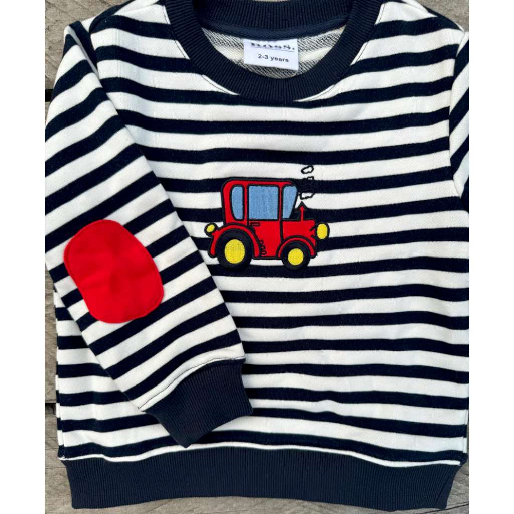 Red Tractor Stripe Kids Jumper by Noss & Co. Australian Art Prints and Homewares. Green Door Decor. www.greendoordecor.com.au