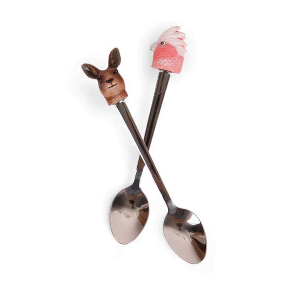 Resin Spoons | Aussie Cuties Pink Galah & Kangaroo by La La Land. Australian Art Prints, Gifts, Fashion and Homewares. Green Door Decor. www.greendoordecor.com.au