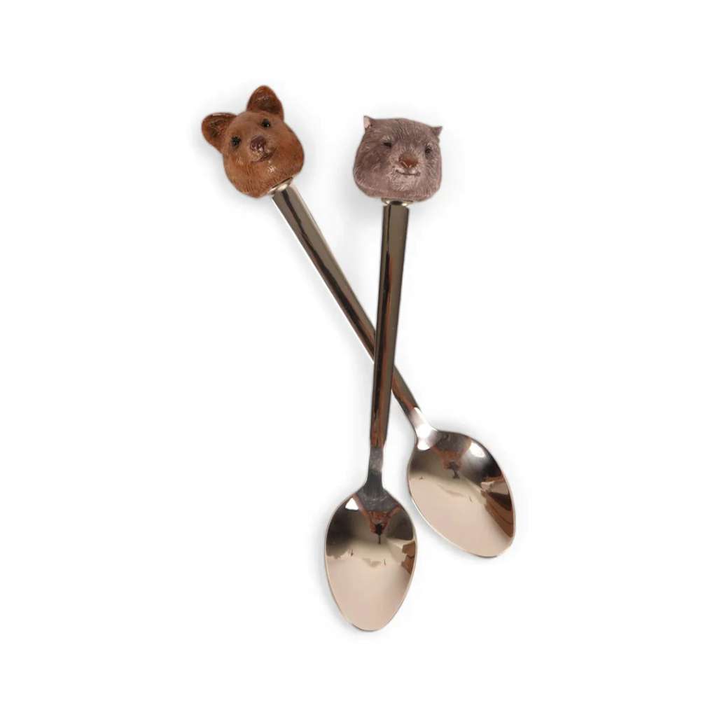 Resin Spoons | Aussie Cuties Wombat & Quokka by La La Land. Australian Art Prints, Gifts, Fashion and Homewares. Green Door Decor. www.greendoordecor.com.au