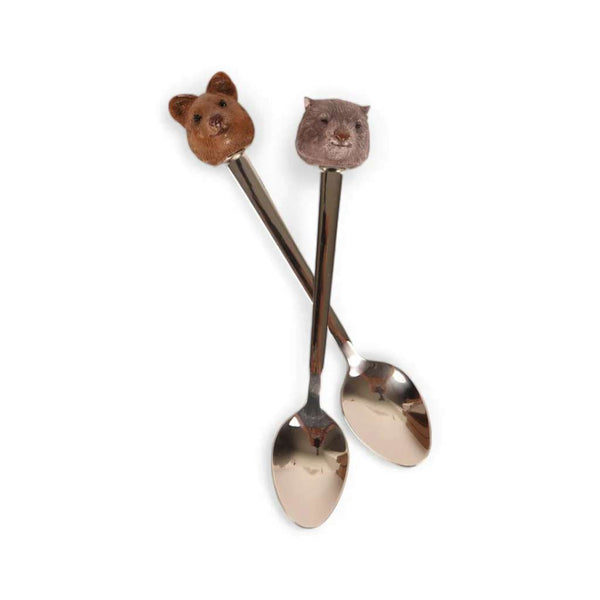 Resin Spoons | Aussie Cuties Wombat & Quokka by La La Land. Australian Art Prints, Gifts, Fashion and Homewares. Green Door Decor. www.greendoordecor.com.au