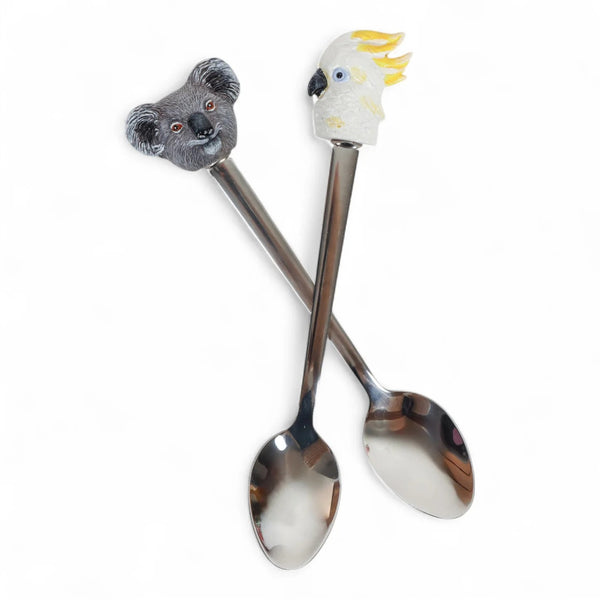 Resin Spoons | Aussie Cuties Koala & White Cockatoo by La La Land. Australian Art Prints, Gifts, Fashion and Homewares. Green Door Decor. www.greendoordecor.com.au