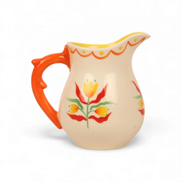 Retro Folk Stoneware Hand Painted Milk Jug by La La Land. Australian Art Prints, Gifts, Fashion and Homewares. Green Door Decor. www.greendoordecor.com.au