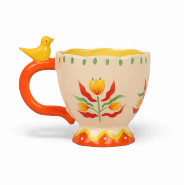 Retro Folk Stoneware Hand Painted Mug by La La Land. Australian Art Prints, Gifts, Fashion and Homewares. Green Door Decor. www.greendoordecor.com.au