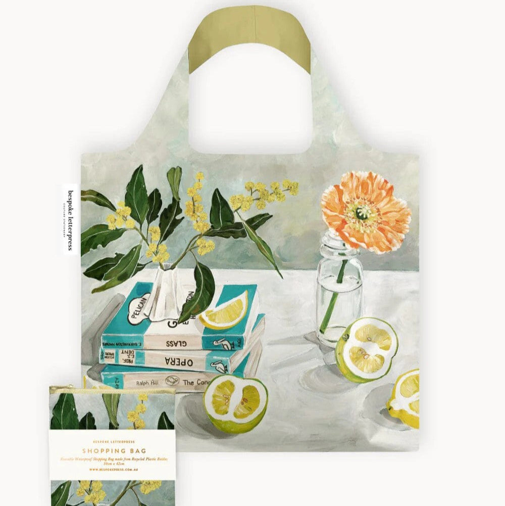 Reusable Large Shopping Bag | Wattle & Citrus by Bespoke Letterpress. Australian Art Prints and Homewares. Green Door Decor. www.greendoordecor.com.au