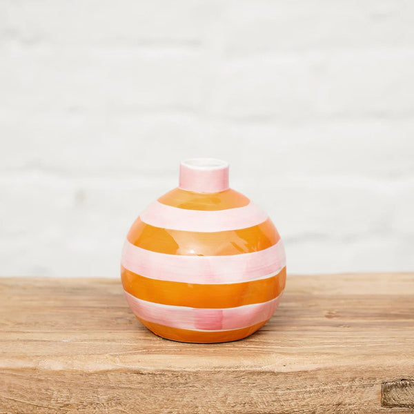 Noss Round Bud Vase | Pink & Orange Stripe by Noss & Co. Australian Art Prints and Homewares. Green Door Decor. www.greendoordecor.com.au
